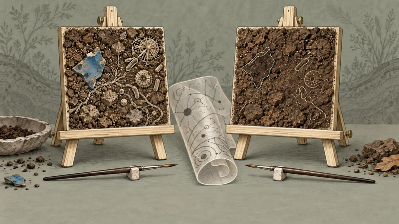 Two conservation easels hold soil panels for independent appraisal.