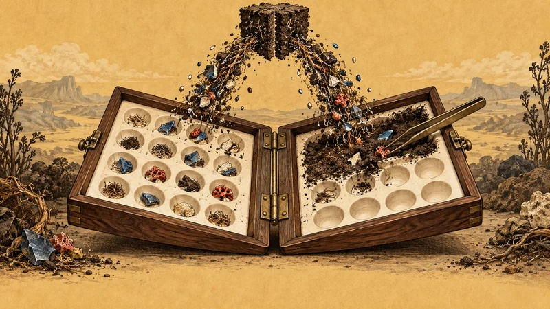 A shared soil sample feeds two independently processed sorting trays.