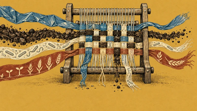 Plastic, soil, microbes and a growing season weave together on an unfinished experimental loom.