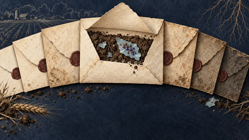 An opened soil-archive envelope reveals small beads carried on a plastic fragment.