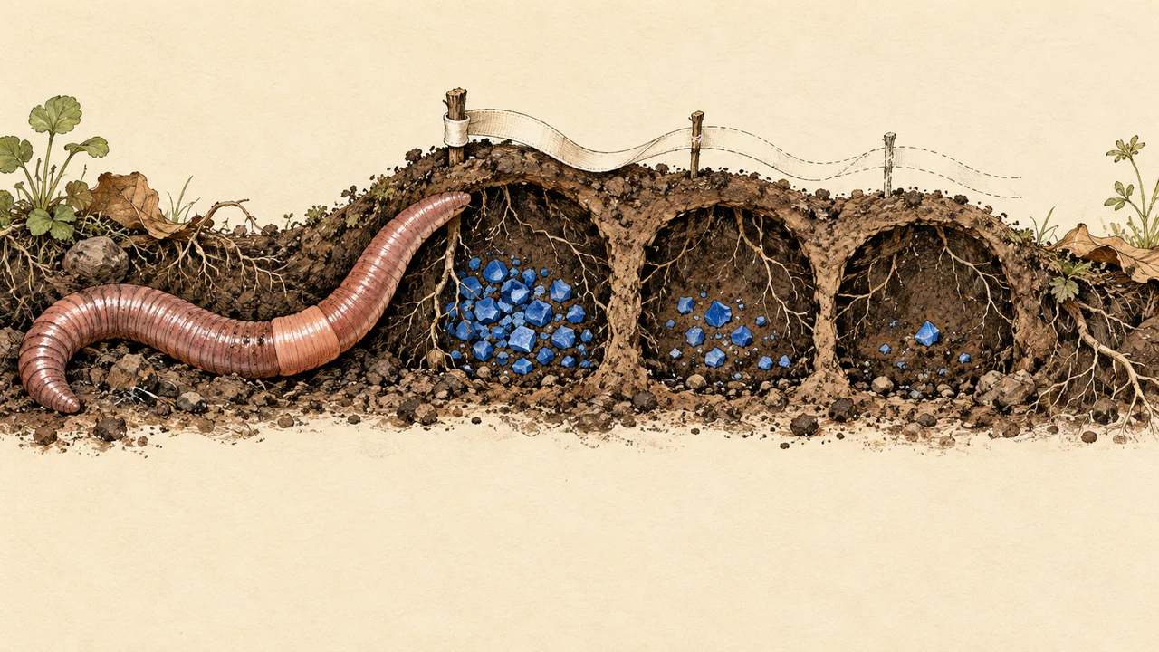 A reported boundary extends as an unfinished line across soils with different particle loads.