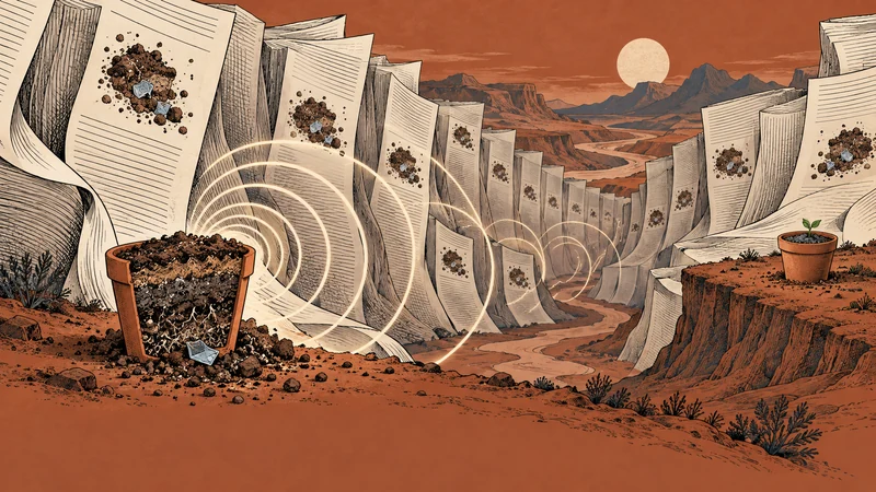One soil finding echoes between paper cliffs while a separate plot awaits an independent test.