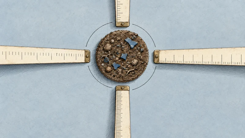 Different rulers surround the same soil sample.
